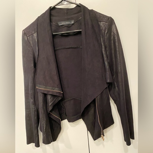 ZARA Faux Suede Moto Jacket  Color: Shimmery Black Size: S - Picture 4 of 8